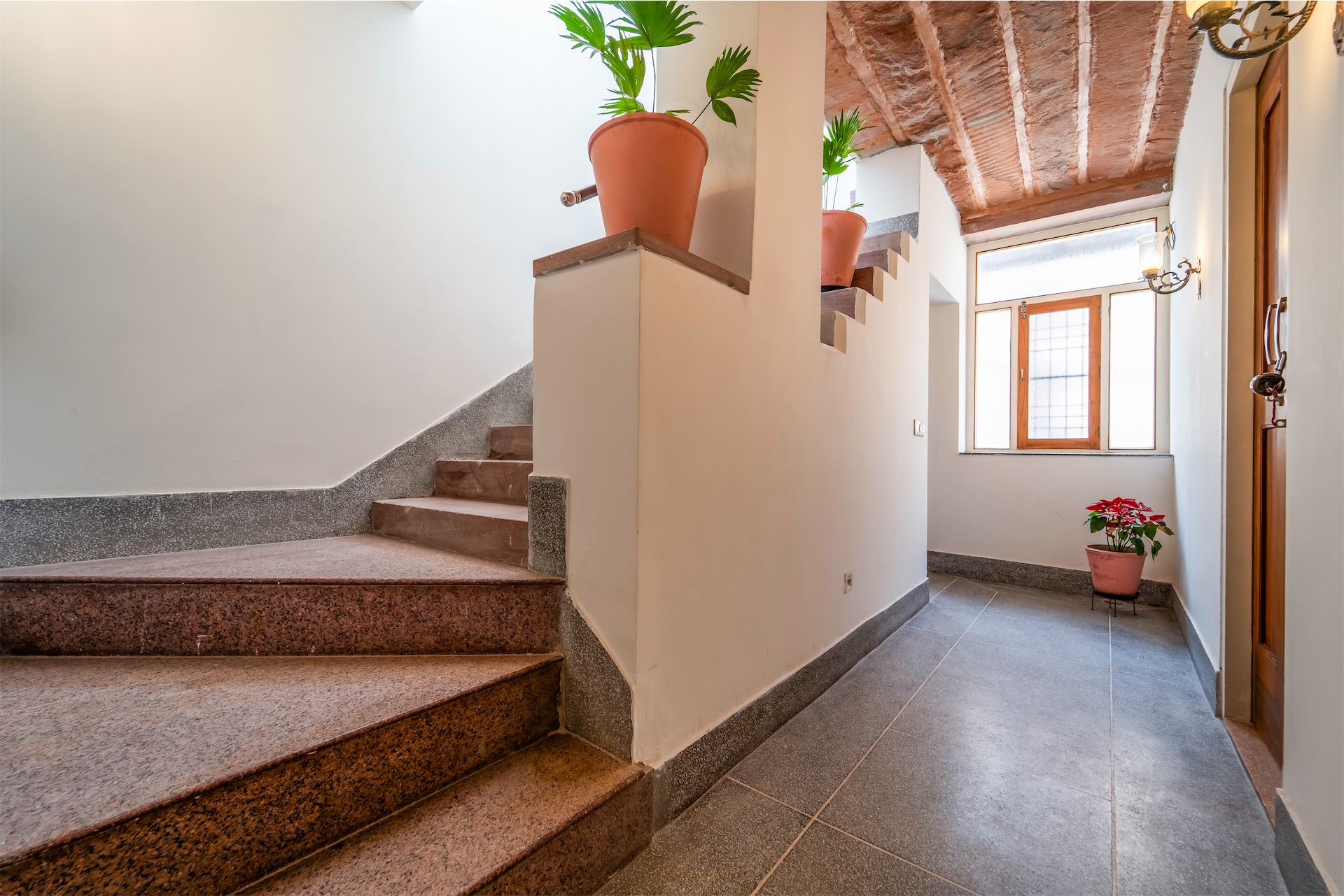 Heritage staircase with carved stone railings